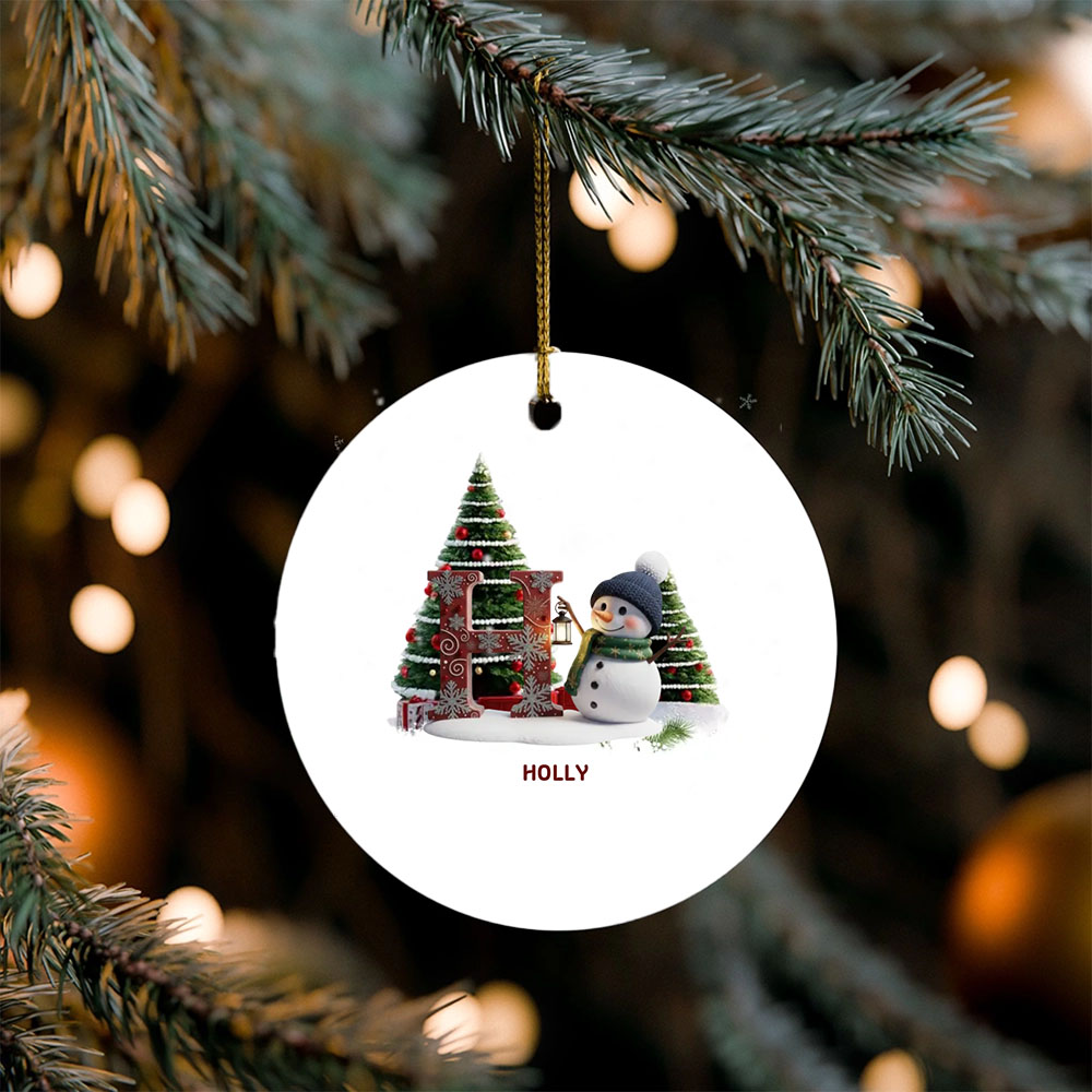 Custom Cute Snowman Ceramic Christmas Ornament 2